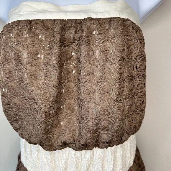 NWOT To The Max Womens Strapless Eyelet Midi Dress in Brown & Cream Size Medium - Picture 2 of 8